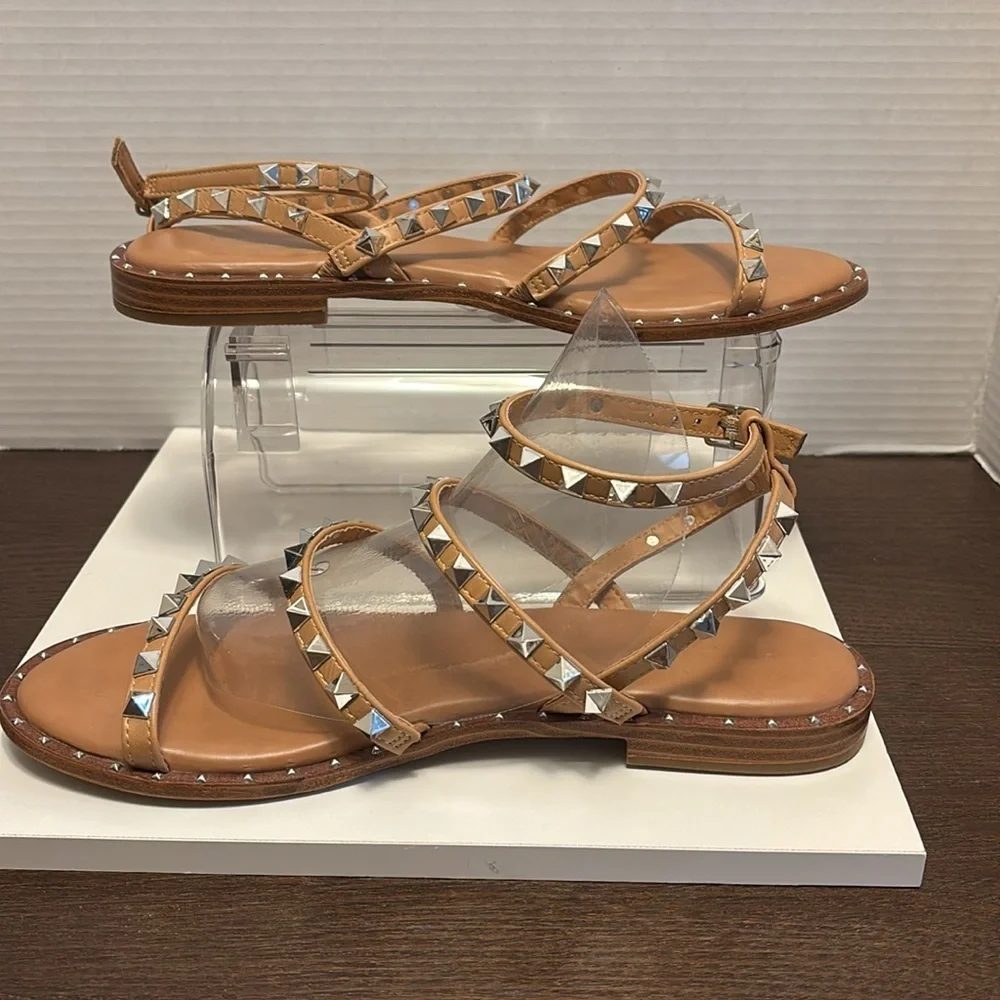 CushionaireTan Gladiator Sandals with Silver Studs